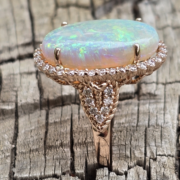 OPAL DIAMOND RING SOLID 14K ROSE GOLD - Picture 4 of 16